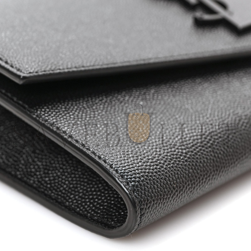 YSL UPTOWN CHAIN WALLET IN GRAIN DE POUDRE EMBOSSED LEATHER 6077881GF0U1000 (19*12*3cm)